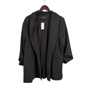 Dakota Blue XXL Black Crepe Open Front Blazer NWT Scrunched Sleeve Office Jacket